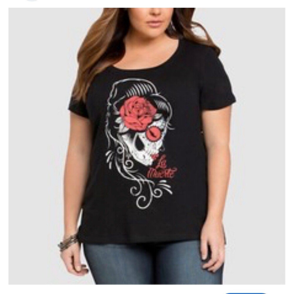 Torrid size 2 black la muerte boat neck t shirt top